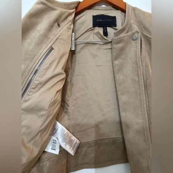 BCBGMAXAZRIA Women Tan Aztec/Tribal Print Faux Suede Peter Moto Jacket Small - Picture 14 of 15